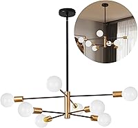 Vista 8 de Candelabro Sputnik de 8 luces, lámparas colgantes negras y doradas, moderna lámpara de comedor de granja de latón de mediados de siglo, altura
