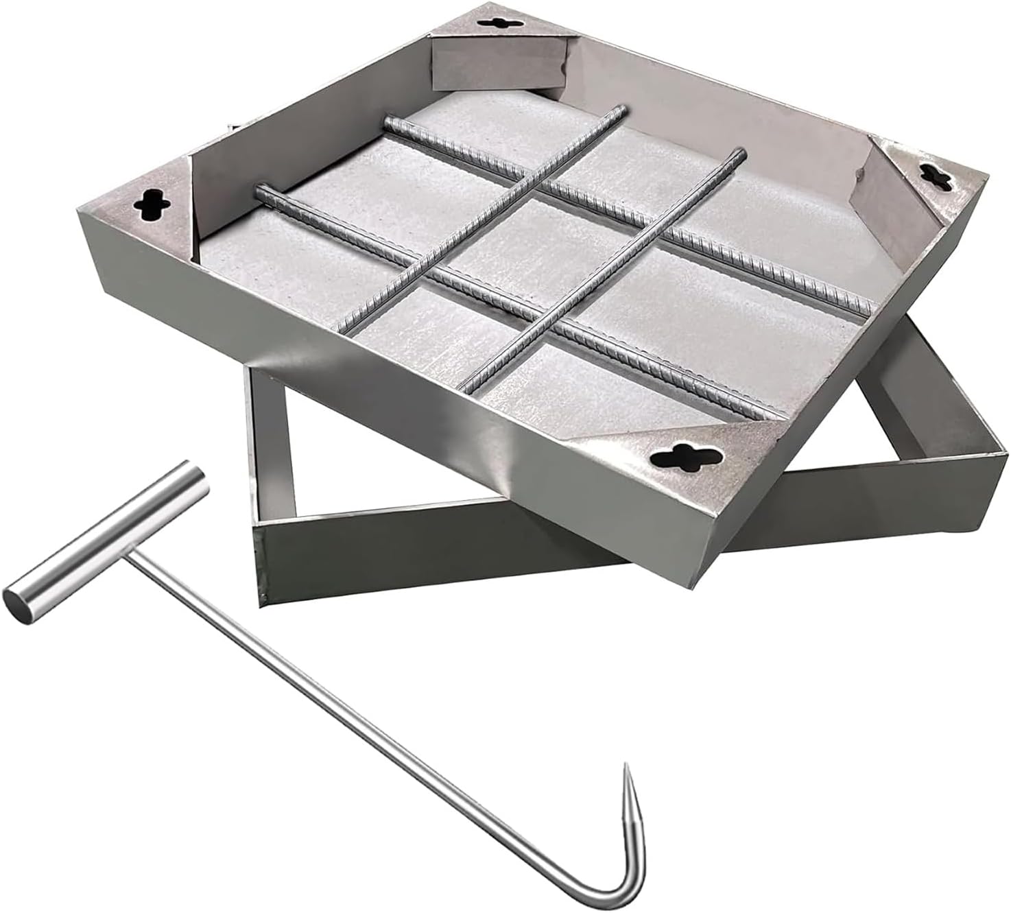 Invisible Square Stainless Steel Access Hatch and Frame 2-Inch High 39.3 x 39.3 Inches for Indoor/Outdoor Use Includes Hatch Hooks Perfect for Patios and Streets