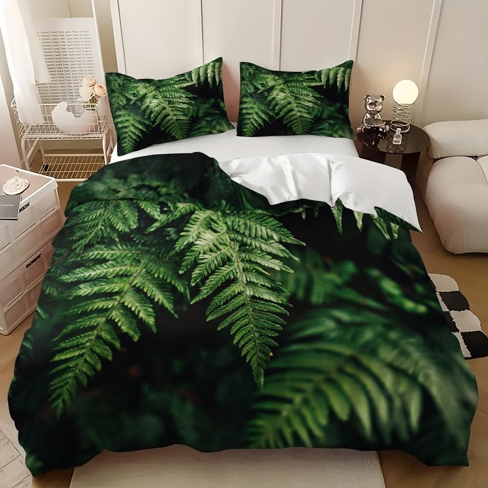 Liście Roślin Dżungli Poszwy na kołdry 220x220 cm Zielona poszwa na kołdrę 3 sztuki Miękkie hipoalergiczne zestawy pościeli z zamkiem błyskawicznym dla dorosłych 2 poszewki na poduszki