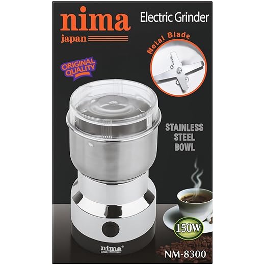 Electric Grinder 150W ? Stainless Steel Bowl | Spice Grinder for Dry Herbs, Coffee Beans, Masala, Grains | Powerful Motor & Metal Blade | Home & Kitchen Use (NM-8300)