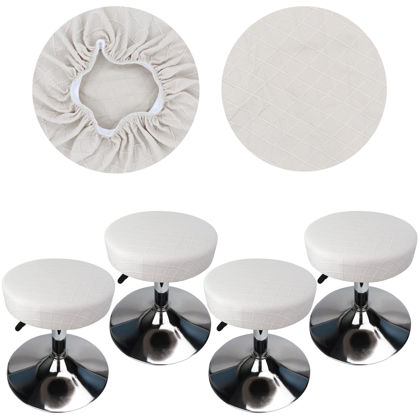 Housse De Tabouret Rond 30-40cm - Tissu Doux Et Extensible - Anti-dérapant - Lavable - Couleur Khaki