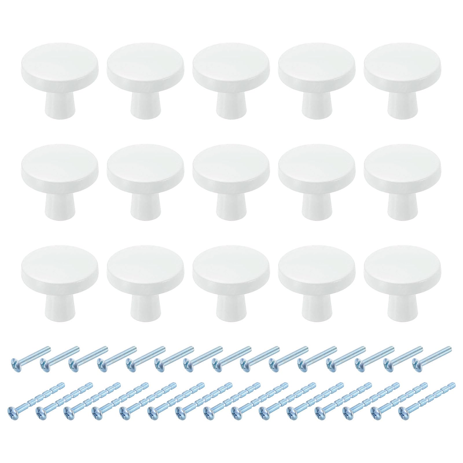 sourcing map 15Pcs Round Cabinet Knobs, 1.3" Dia x 1.02" Height Drawer Knob Handle Pulls for Kitchen Cabinets Bedroom Dresser Wardrobe, White