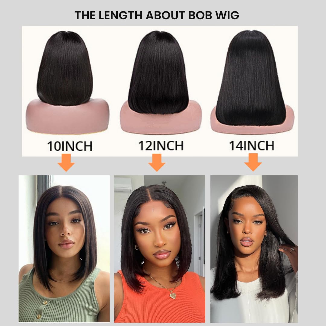 ALHER Short Bob Wig Human Hair Small Cap Lace Front Wigs Straight, 13X4 Transparent Lace Frontal Wigs 180% Density for Women, Natural Color, Cap Size 21-21.5 14 Inch