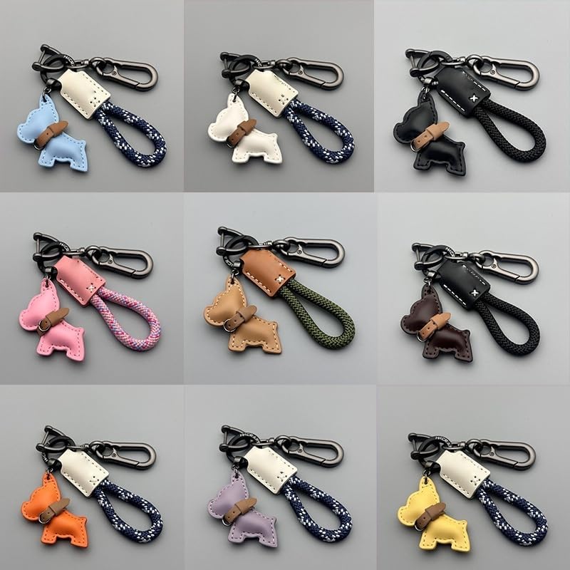 Handmade Leather French Bulldog Keychain - Multi-Functional Car Key,Pendant with Hand-Woven - Image 3