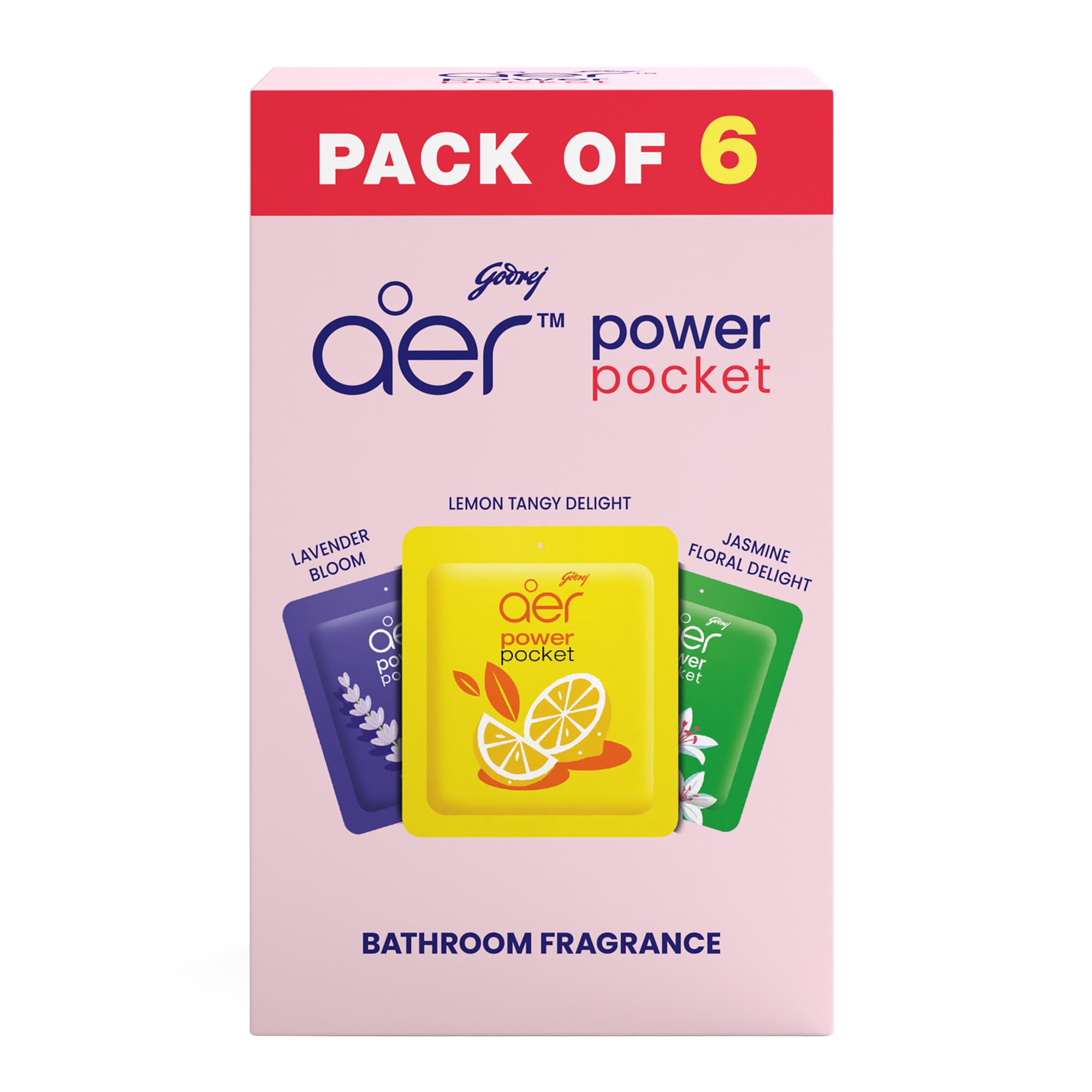 Godrej aer Power Pocket | Bathroom freshener – Assorted Pack of 6 | Lasts up to 30 days | Toilet freshener, 60g discount deal