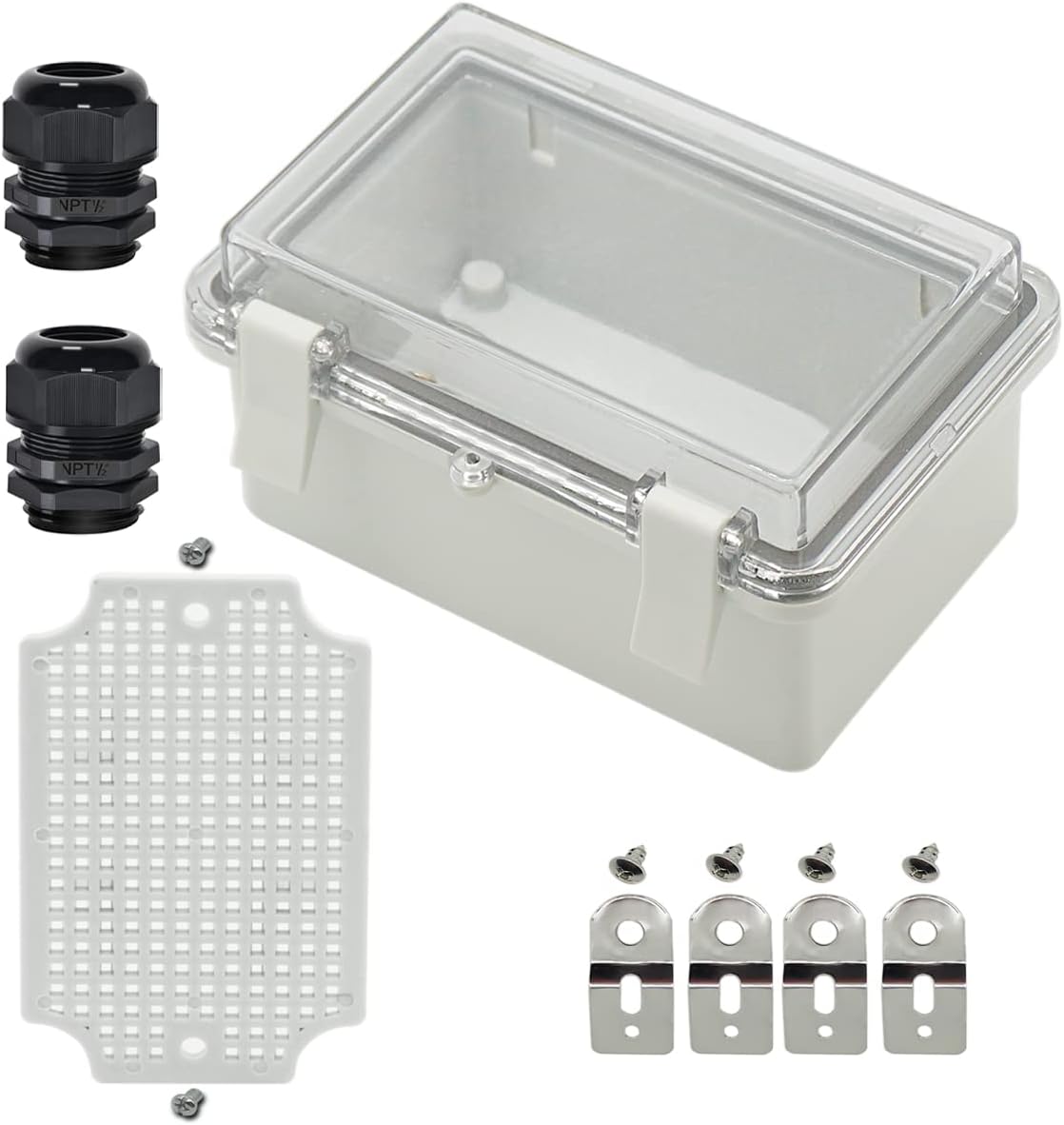 Zulkit Junction Box ABS Plastic Dustproof Waterproof IP65 Electrical Boxes Hinged Shell Outdoor Universal Project Enclosure with Mounting Plates & Wall Brackets 5.9 x 3.9 x 2.8 inch