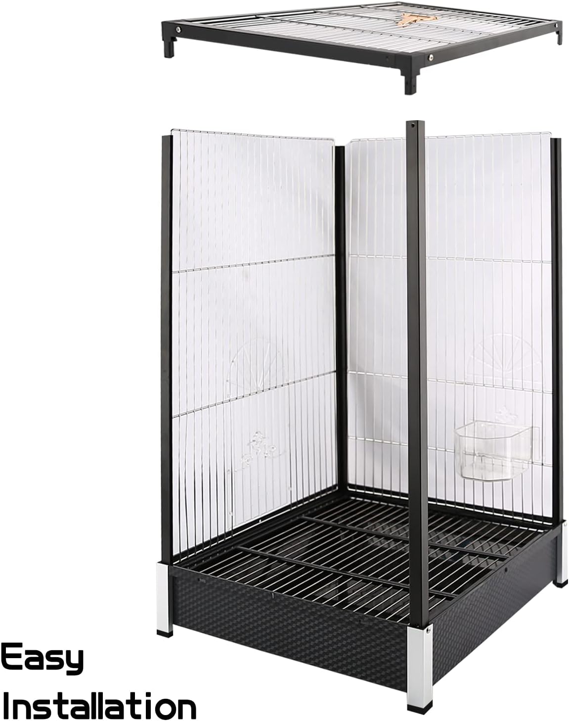 Flat top Bird Travel cage,21 inch Parrot Carrier with Wooden Perch Feeding Cup for Conures Cockatiel Parakeets（Aluminum Frame Black） : Pet Supplies