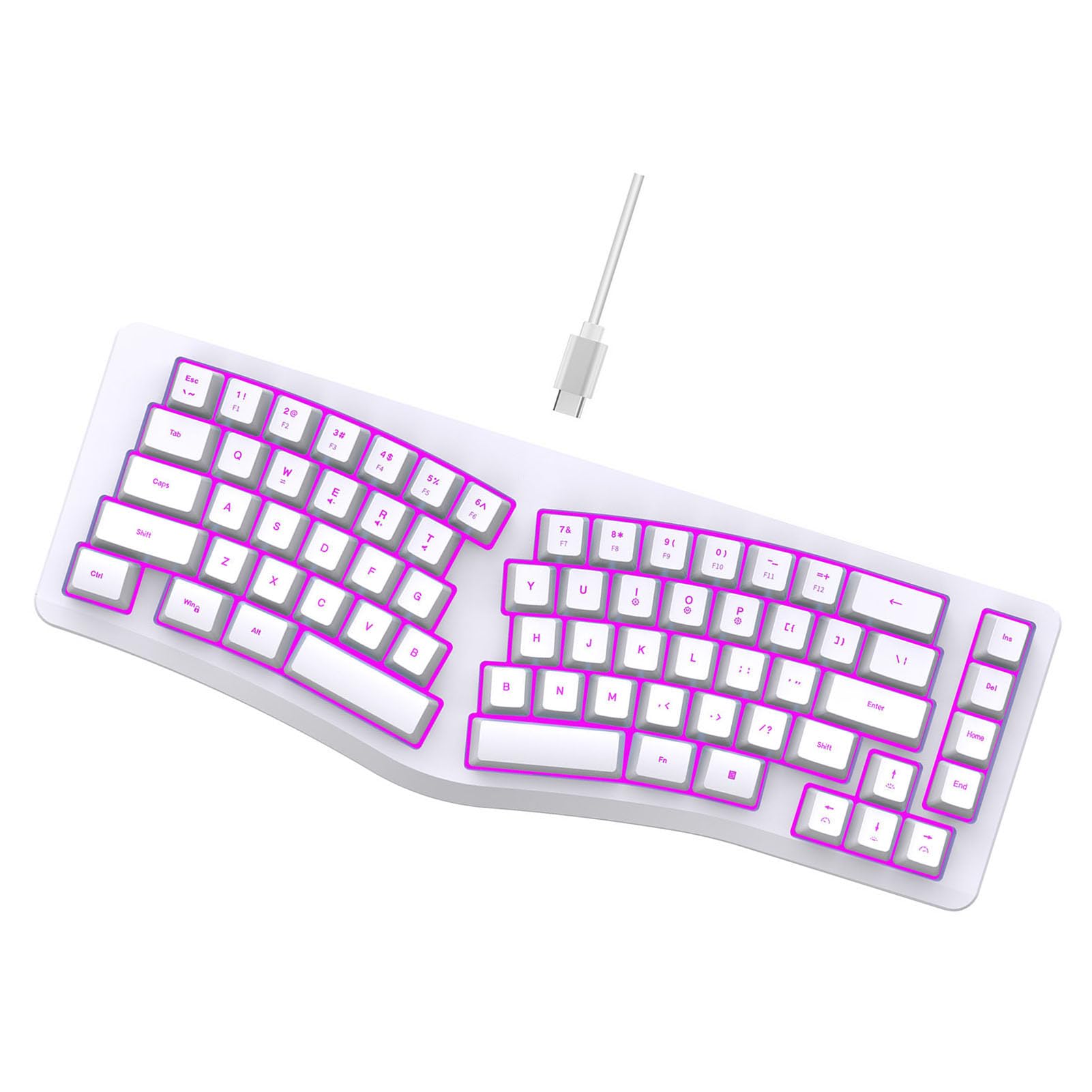 Jectse Tastiera da Gioco Cablata, Tastiera Ergonomica 69 Tasti con Retroilluminazione RGB, Design Diviso da Viaggio Leggero Portatile Silenziosa del Polso Silenzioso (WHITE)