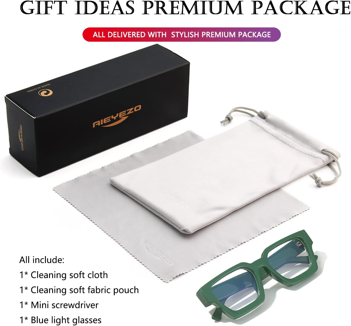 AIEYEZO Square Thick Frame Glasses for Women Men Fashion Blue Light Glasses Trendy Chic Computer Eyeglasses - Image 6