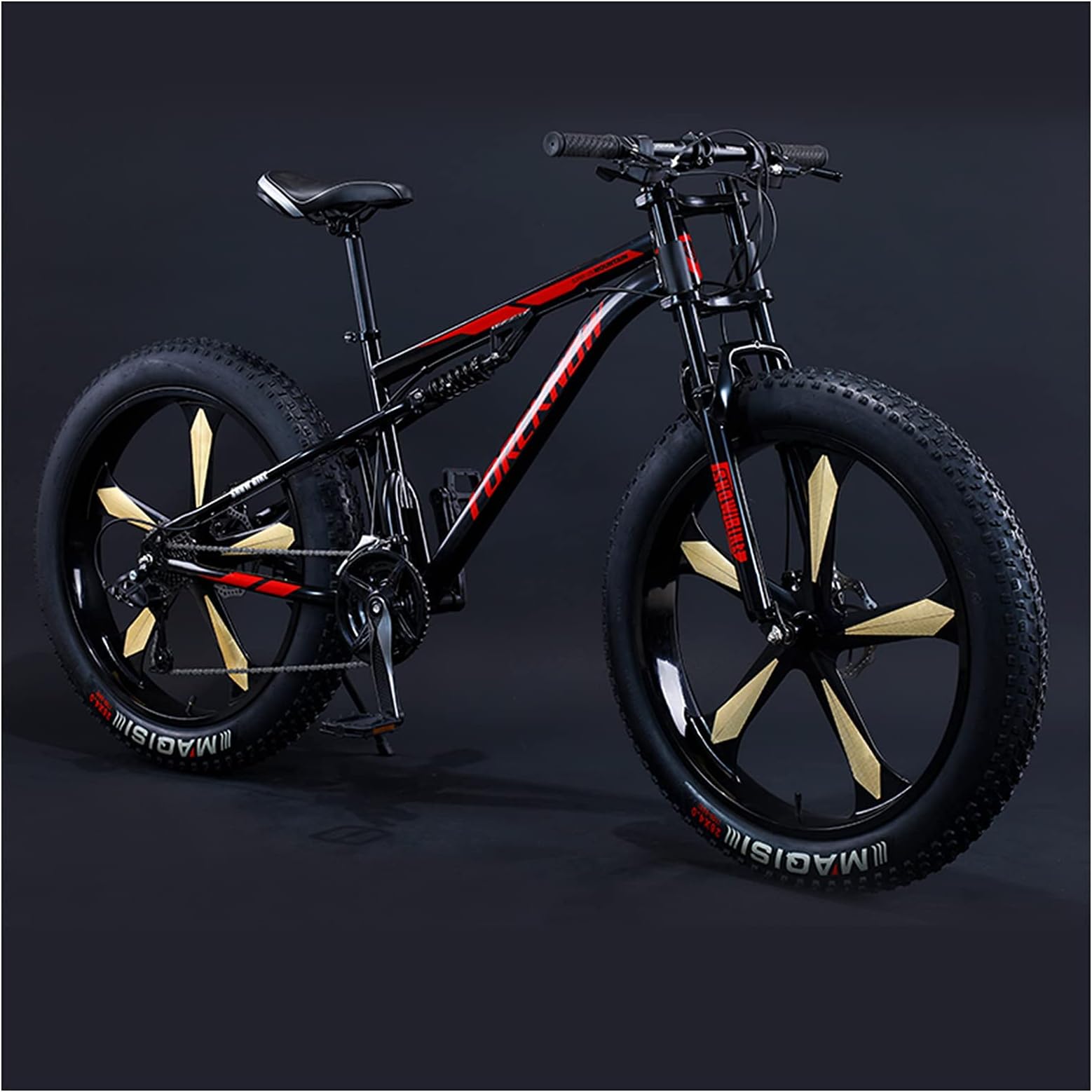 Mountain Bikes Men 26 Inch Adult Fat Tyre Mountain Bike with Full Suspension, High-carbon Steel Large Frame Dual Disc Brake Giant Bicycle,Black 5 Spoke,27 Speed