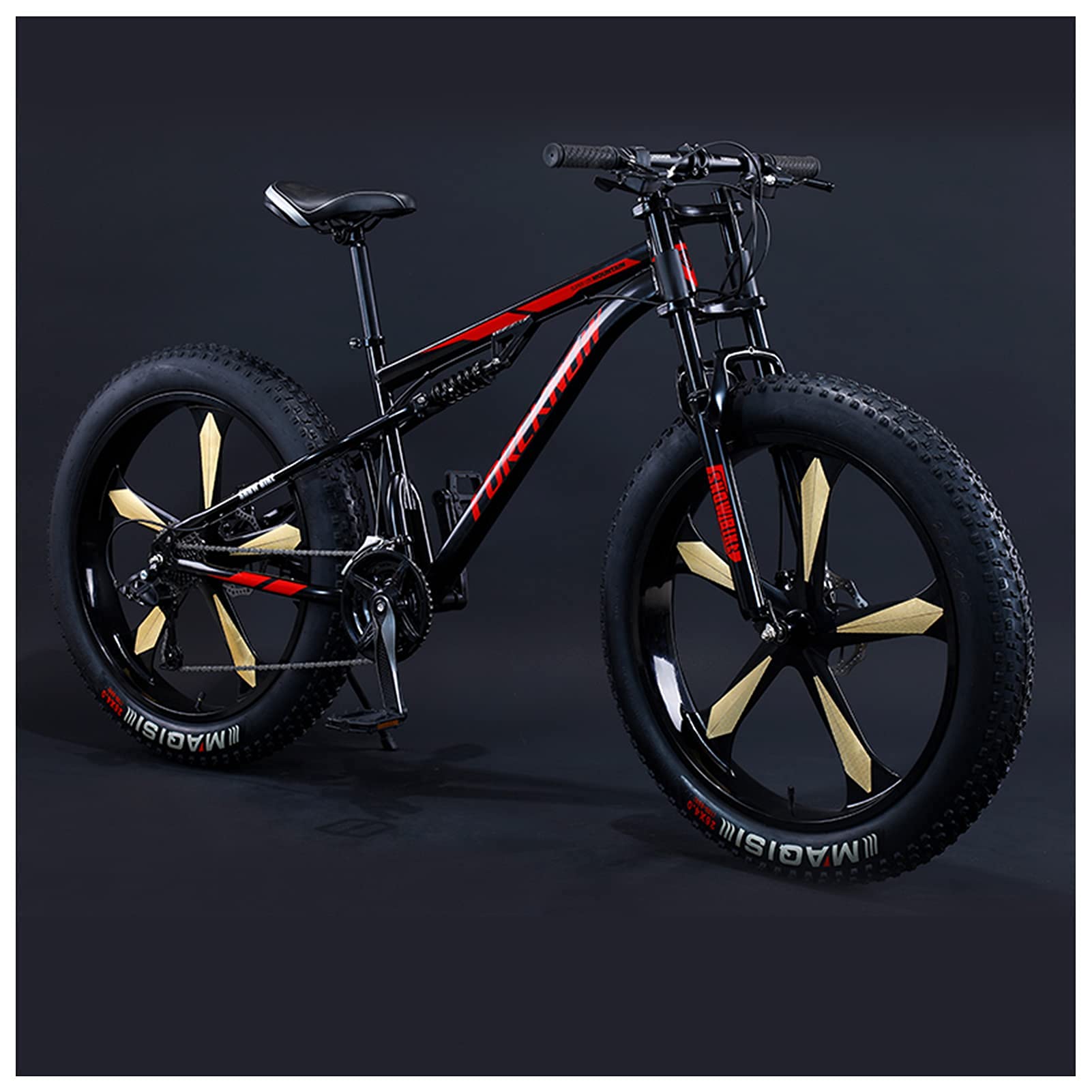 REOTELMountain Bikes Men 26 Inch Adult Fat Tyre Mountain Bike with Full Suspension, High-carbon Steel Large Frame Dual Disc Brake Giant Bicycle