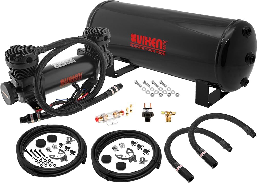 Vixen Air VortexX Suspension Kit for Truck/Car Bag/Air Ride. On Board System- 300psi Dual Cylinder Compressor, 3 Gallon Tank. For Boat Lift,Towing,Lowering,Load Leveling,Onboard Train Horn VXO8831DB