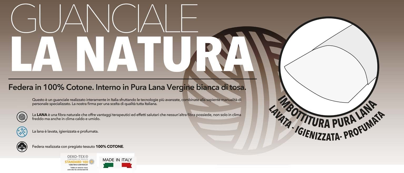 Casatessile Guanciale con imbottitura in lana LA NATURA Cuscino In Lana Per Letto.