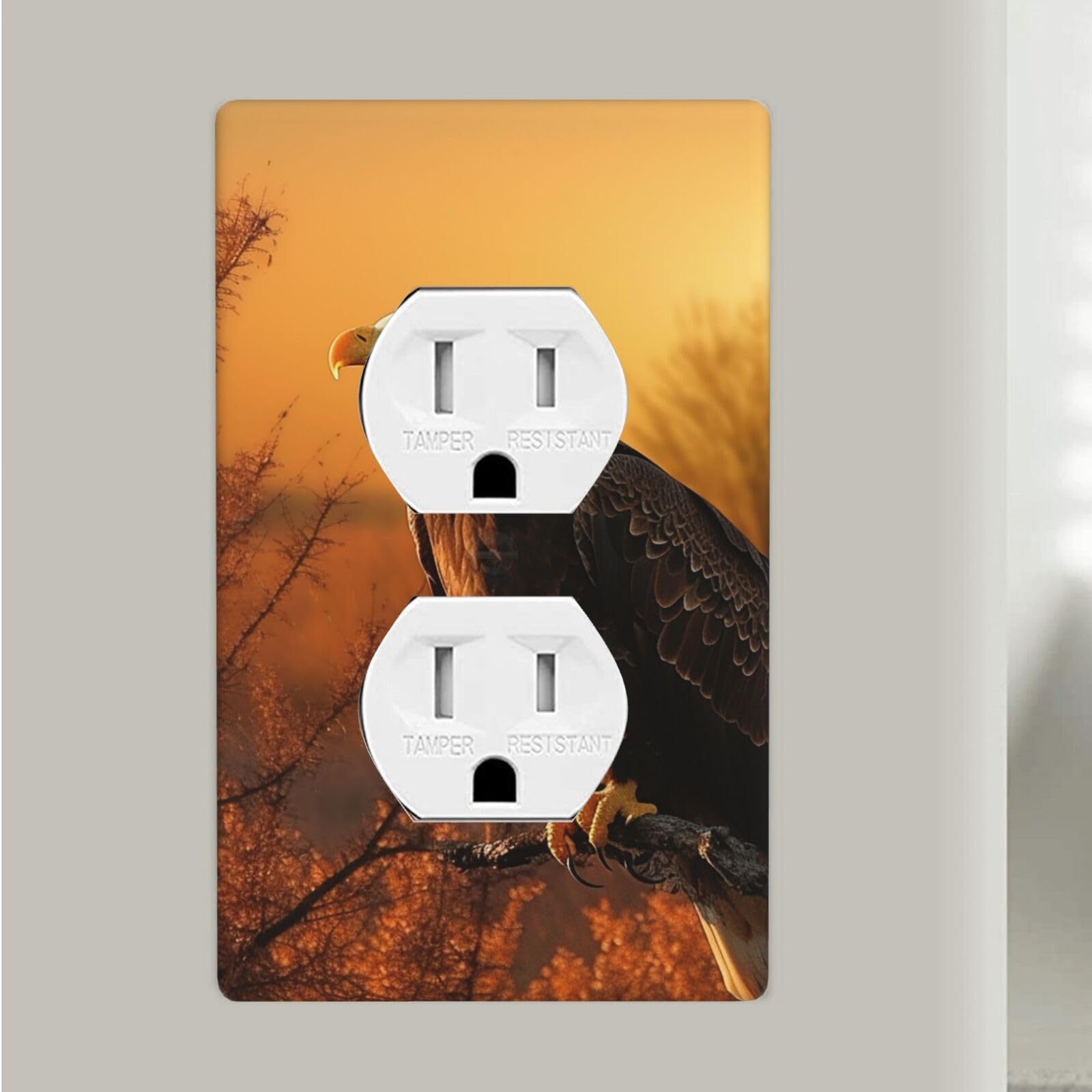 Golden Sunset Bald Eagle Duplex Receptacle Outlet Covers, 1-Gang Standard Size Wall Plates Unbreakable Polycarbonate Electrical Switchplate Cover Faceplate For Bathroom Kitchen Decor