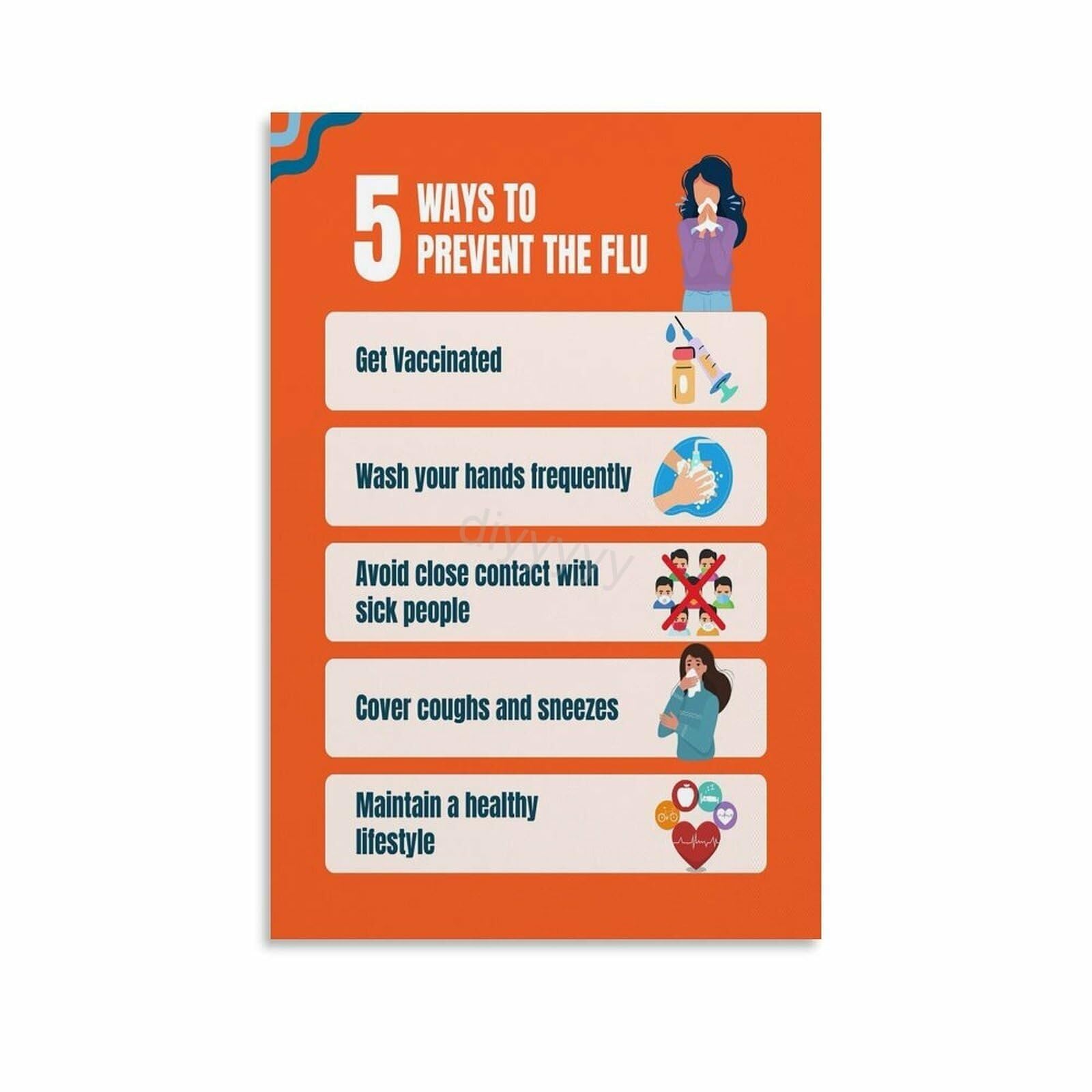 JMVLVLOA Cold and Flu Season Health Tips Poster Guide Informative Chart Wall-Art Set for School Nurse Office Home Clinic Decor(Framed,16x24inch(40x60cm))
