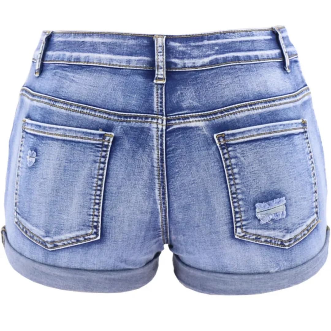 Short Jogging Femme Les Femmes De Split Denim Shorts Plage Sauvage Mode Sexy Mid Taille Curled Cuff Élastique Slim Fit Casual Shorts