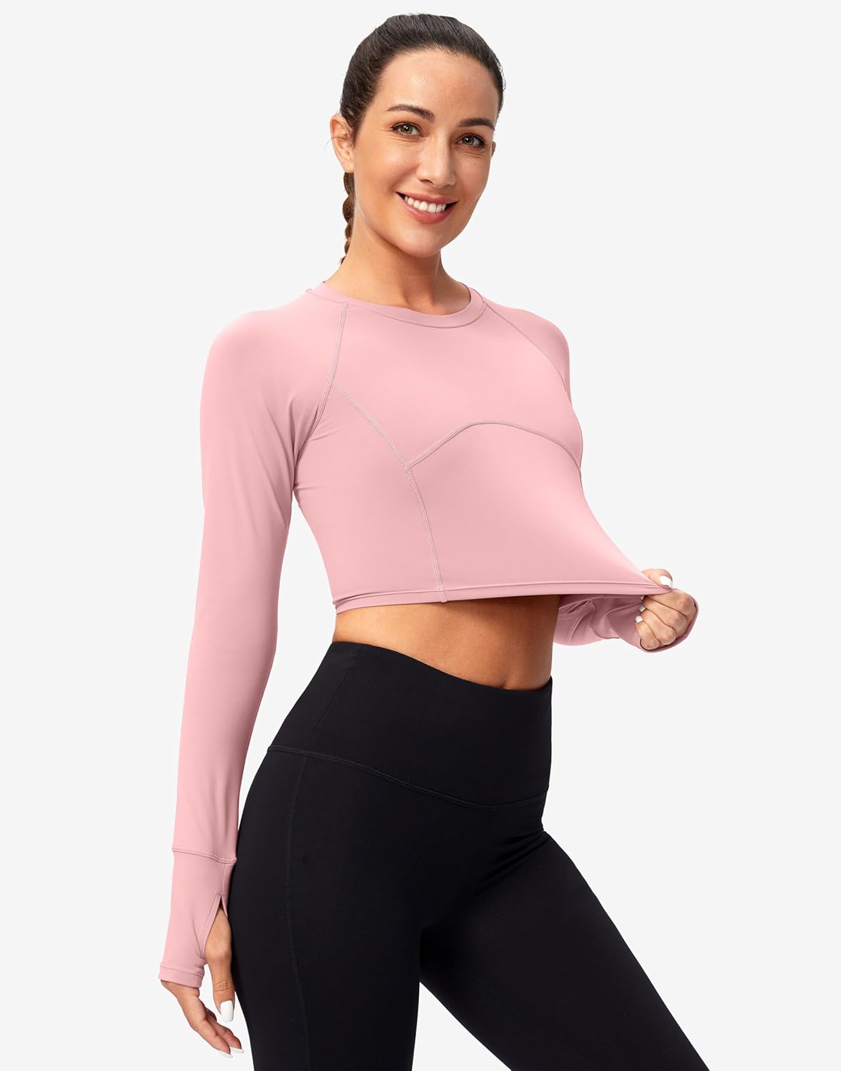SANTINY Women's Long Sleeve Crop Workout Tops Slim Fit Gym Yoga Running Shirts for Women