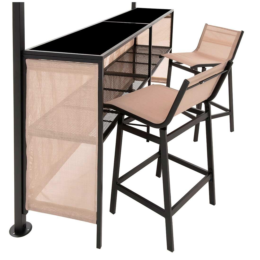 OUTLIV. Gartenpavillon, mit Bar und 2 Stühlen, strapazierfähig, langlebig, inkl. Thekenabdeckung und integrierter Dachlüftung, 240x240x250, Beige