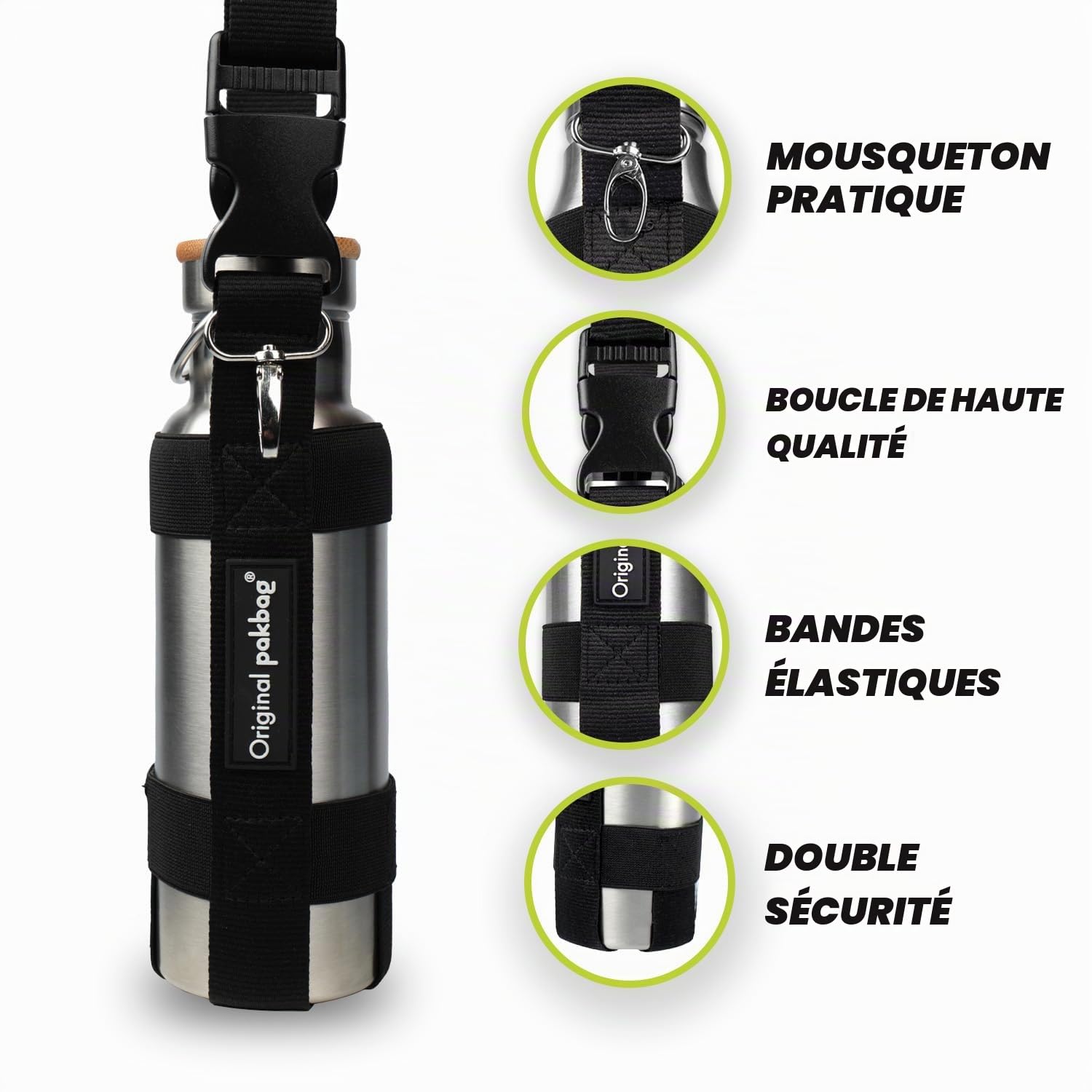 Tour de Cou Porte Gobelet en Ceinture – Porte Gourde Bouteilles jusqu'à 1,5l en Pet Recyclé