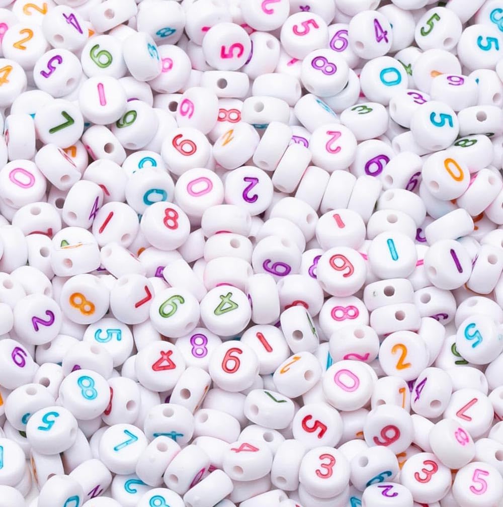 DAHI 800pcs Colorful Number Beads Round White Colorful Number 0-9 Beads for Bracelet Making, 7mm,Smooth Acrylic Figure Bead for Crafts Jewelry Making Bracelets Necklace (4 * 7 Color-White)
