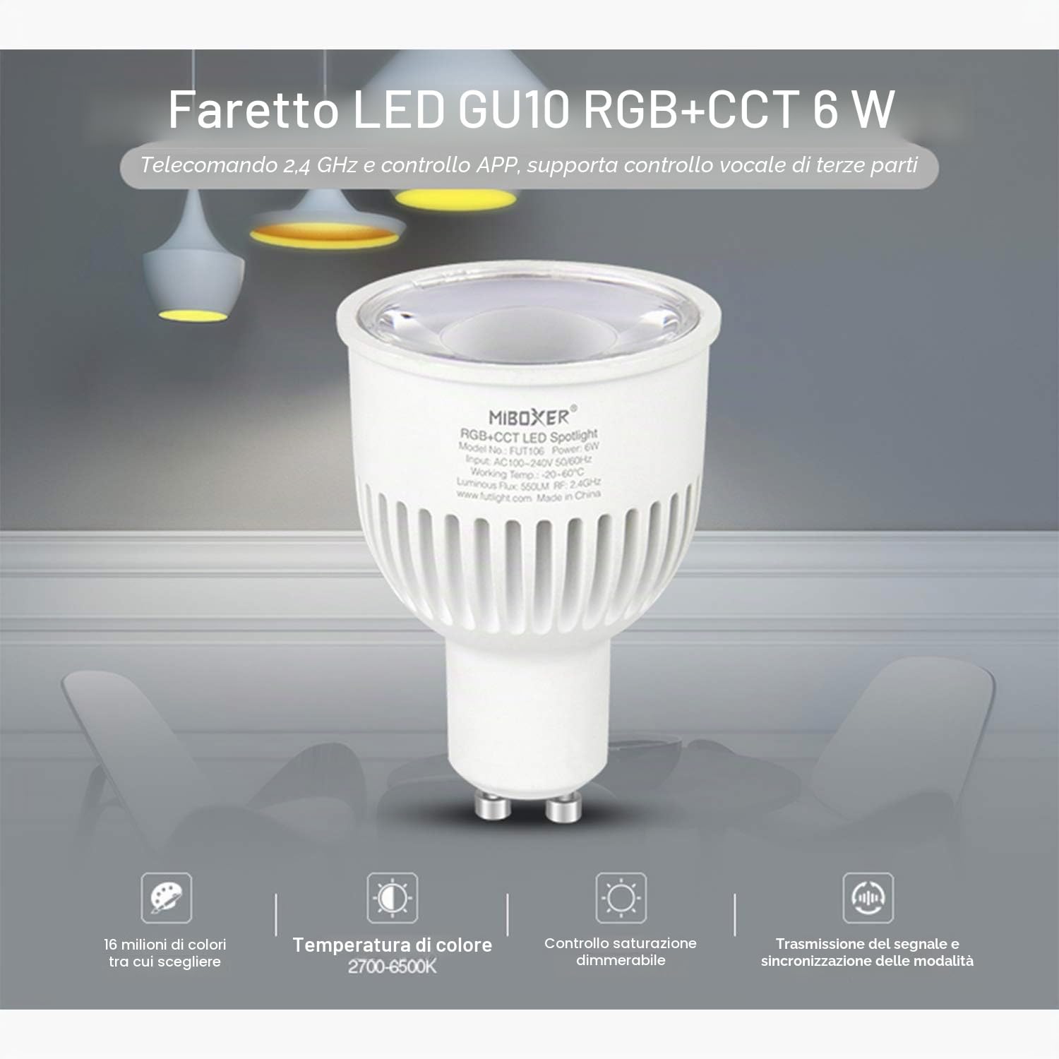 LIGHTEU®, Miboxer 4x 6W GU10 RGB + CCT LED Spotlight che cambia colore e CCT WW CW Temperatura regolabile con un telecomando (4x FUT106 + FUT092)