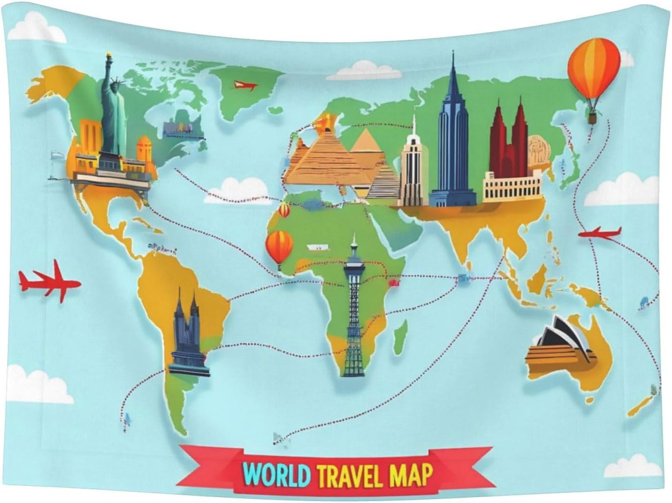 World Travel Map Print Soft Plush Pet Blanket, Washable Dog Blanket, Cat Fleece Throw, Puppy Bed Crate Mat & Sofa Couch Protector - Large