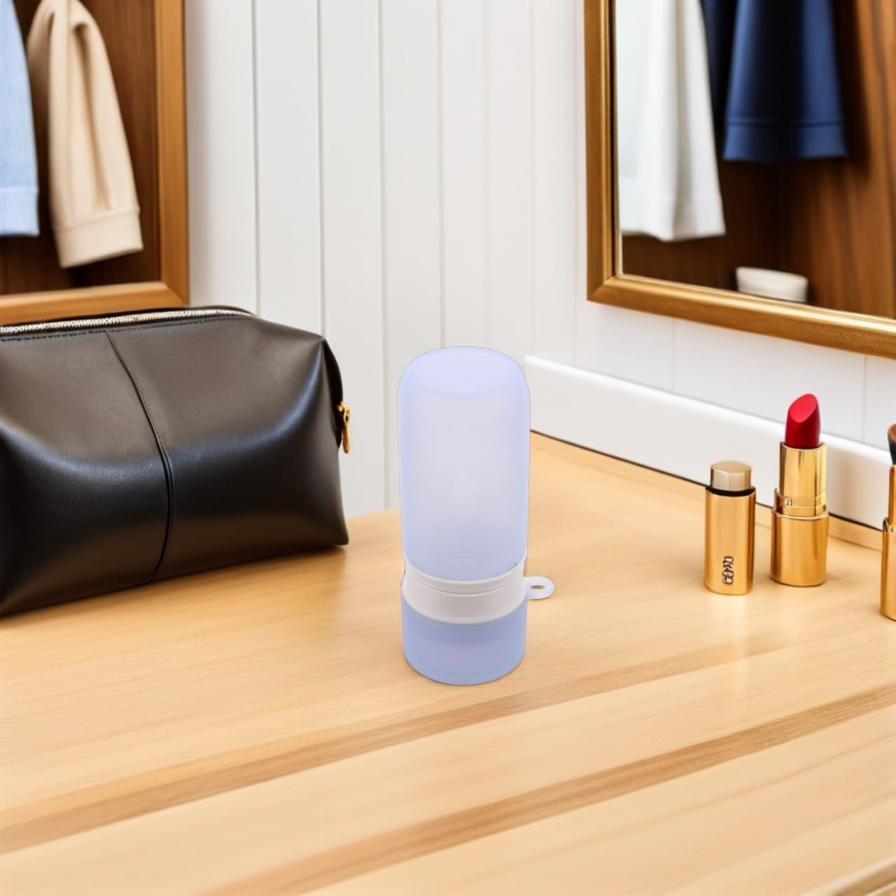 Refillable Silicone Roll-on Bottle for Travel - 60ml/2oz Leakproof Portable Lotion Dispenser with Dark Blue Roller Applicator for Back Sunscreen and Body Moisturizer Application