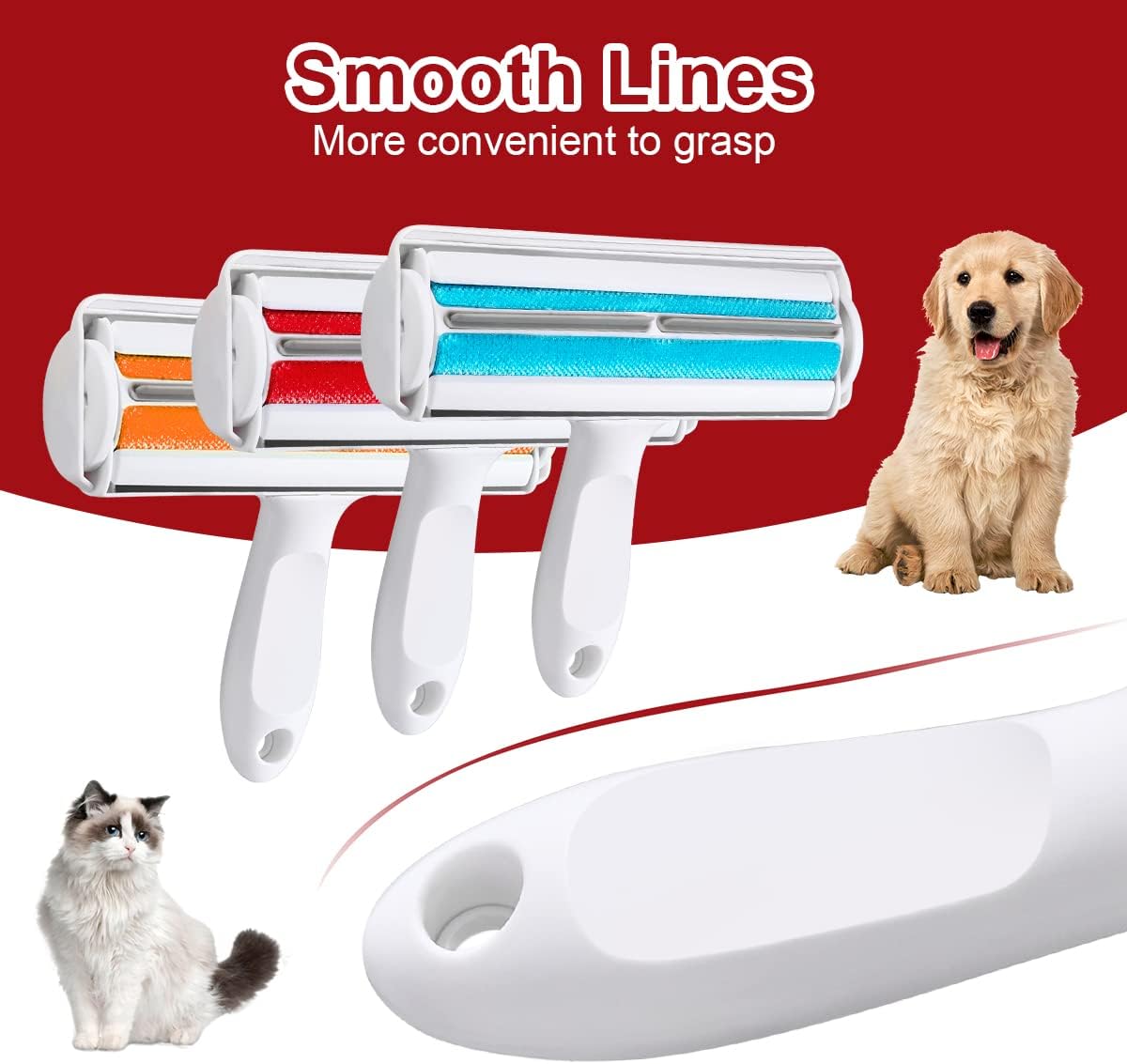 YunJiaoon Pet Hair Remover Roller, Self-Cleaning Pet Grooming Roller, Remover for Furniture, Reusable Cat Pet Dog Brush Pet Hair Remover lint, No Sticky Tape Needed, Fur Remover for Couch
