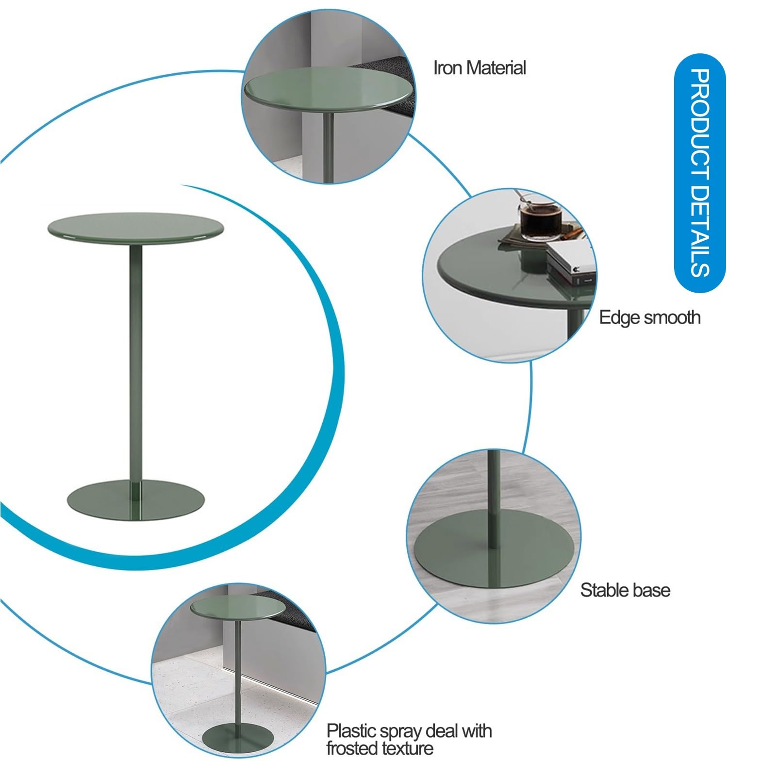 Bartisch im Freien, Terrassen-Frühstückstisch, Pub-Tisch, grüner Metall-Eisentisch, Thekenhöhe, Bistrotisch für Garten, Pool, Hof und Terrasse – platzsparender runder kleiner Esstisch(Size:40x40x72cm)
