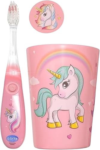 Miniatura 2 de Lily's Home Cepillo de dientes con temporizador intermitente para niños con cerdas suaves, taza ascendente y cubierta, divertido cepillado iluminado