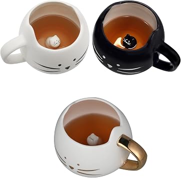 Koolkatkoo Cat Coffee Mug for Women Girls Cute Ceramic Meow Mugs for Cat Lover Tea Cup 12 oz White and Black