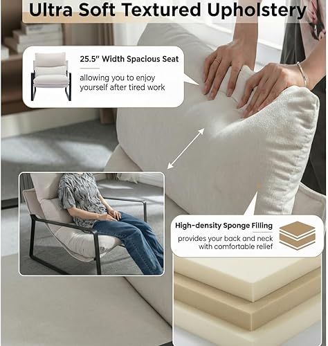 Miniatura 7 de LukeAlon - Sillas de acento modernas de lino, juego de 2, sillas tapizadas suaves para sala de estar con base de metal, cojín grueso removible,