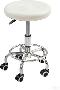 Round Rolling Stool Chair,Spa Bar Stool with Wheels,Height Adjustable Swivel Drafting Work SPA Medical Salon Stools Chair with Wheels White
