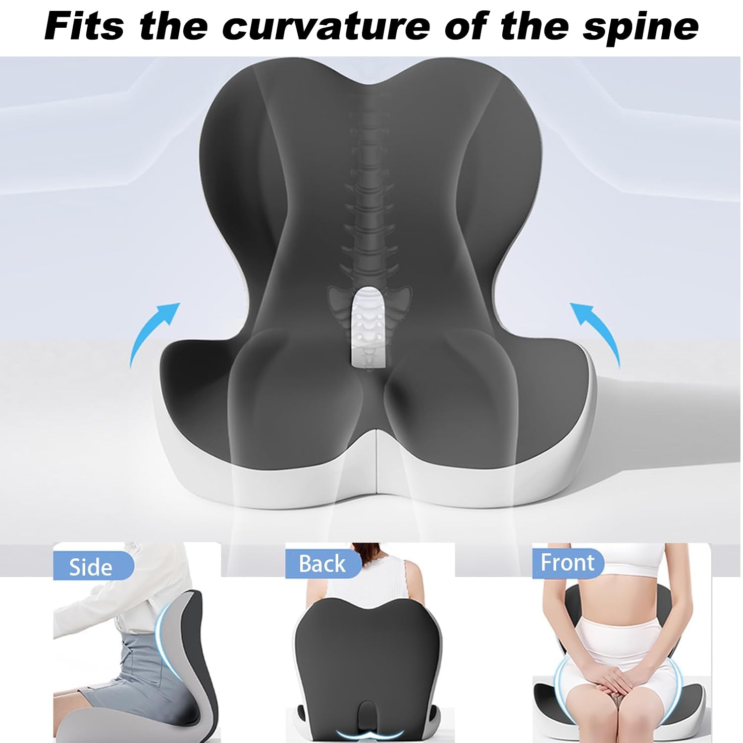 Cuscino per Sedile Ortopedico con Supporto Lombare,Cuscino Ergonomico Comfort in Memory Foam per Ufficio E Auto,Supporto per Schiena e Glutei (grigio)