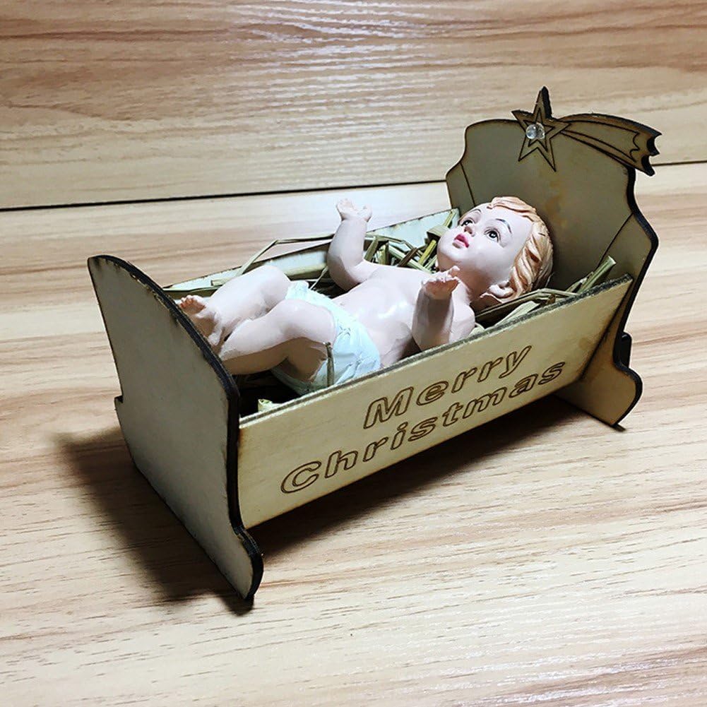 Baby Jesus Figure Christmas Ornament Handmade Led Light Up Nativity Scene Birth Jesus Child Figurine Holiday Decoration