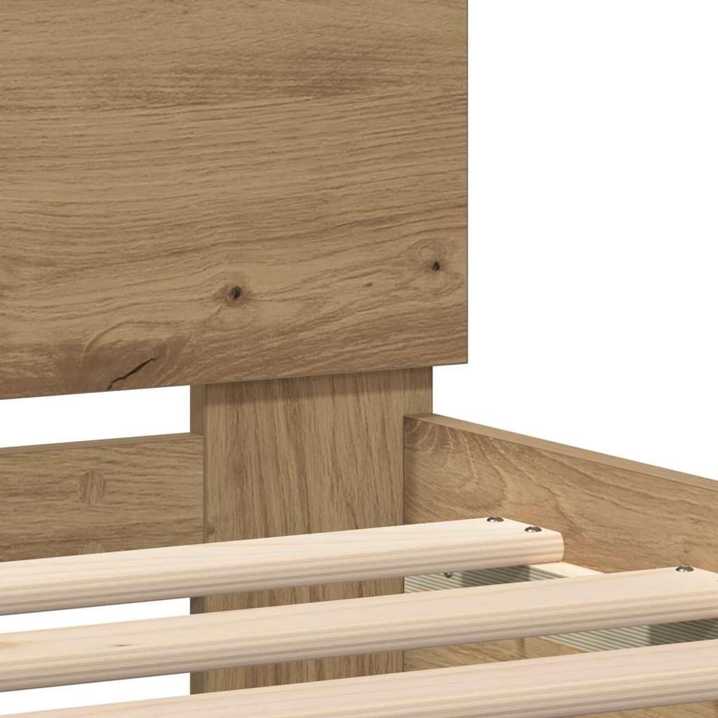vidaXL Bettrahmen mit LED Artisan-Eiche 90 x 200 cm Holzwerkstoff, Bettmöbel, Holzrahmen, rechteckig, Lattenrost, modernes Design, einfach schick
