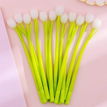 KRIZJUES 30 Pieces Color Changing Flower Pens, Gel Flower Pens 0.5mm Black Creative Gel Ink Rollerball Pen Tulip Ballpoint Pens Suitable for Home Office School
