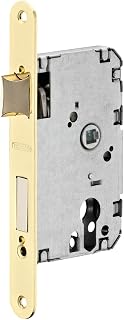 THIRARD Einsteckschloss für Profilzylinder – Dornmaß 50 mm – für Haustüren – abgerundete Stulpenden – vermessingt – Stahlgehäuse – Stahlstulp – wendbare Falle – Gold