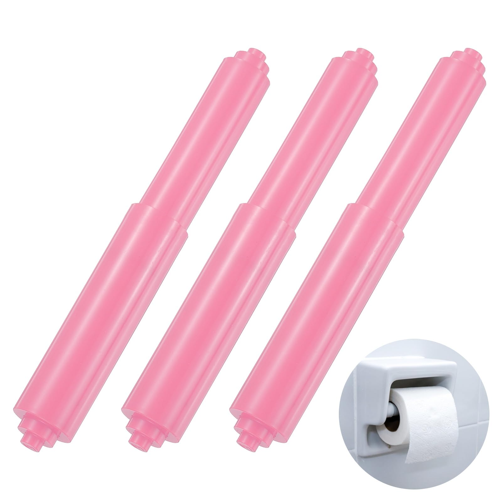 sourcing map 3PCS Toilet Paper Holder Roller, 4.6" to 7" Retractable Bathroom Tissue Roll Holder Toilet Paper Spring Rod Replacement Plastic for Washroom Bathroom, Pink
