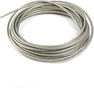 XMRISE Transparent Vinyl Coated 304 Stainless Steel Wire Rope Cable Line Braided Length6.56FT/2m Rustproof 7 * 19 Structure,Dia0.24inches/6mm
