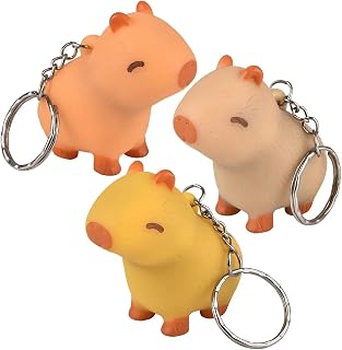 Set of 3 Pooping Capybara Novelty Keychain - Squeeze to Make it Poop - Funny Gag Gift Clip On Rodent Toy Prize Favor