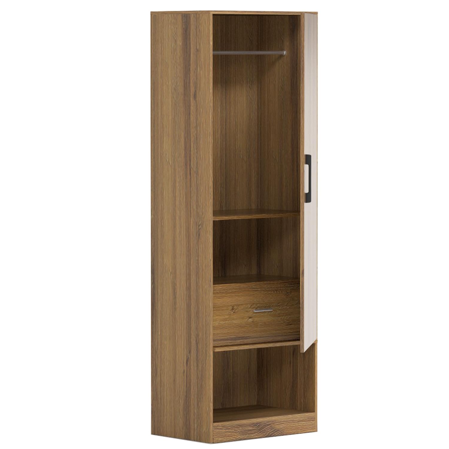 MahmayiModern Wardrobe with Bottom Superior Space, Floor Storage Cabinet with Hangers, Spacious and Versatile, Efficient Storage Easy to Install - Cognac Brown Sherman Oak
