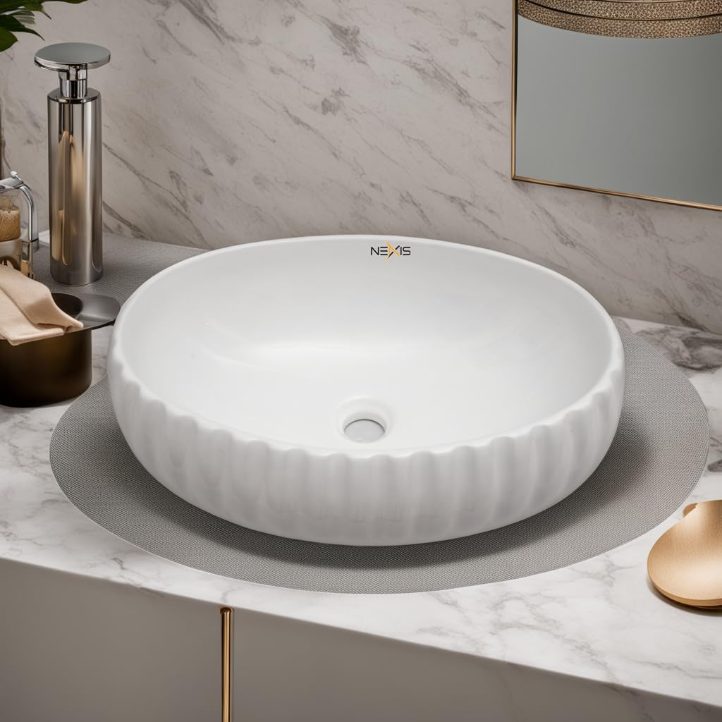 NEXIS Designer Glossy Finish Table Top Ceramic Wash Basin Vessel Sink | Collapsible Wash Basin (Designer White Wash Basin, 19 x 14 x 5.5 Inch) (B0BWDPPQ5K) Amazon Price History, Amazon Price Tracker