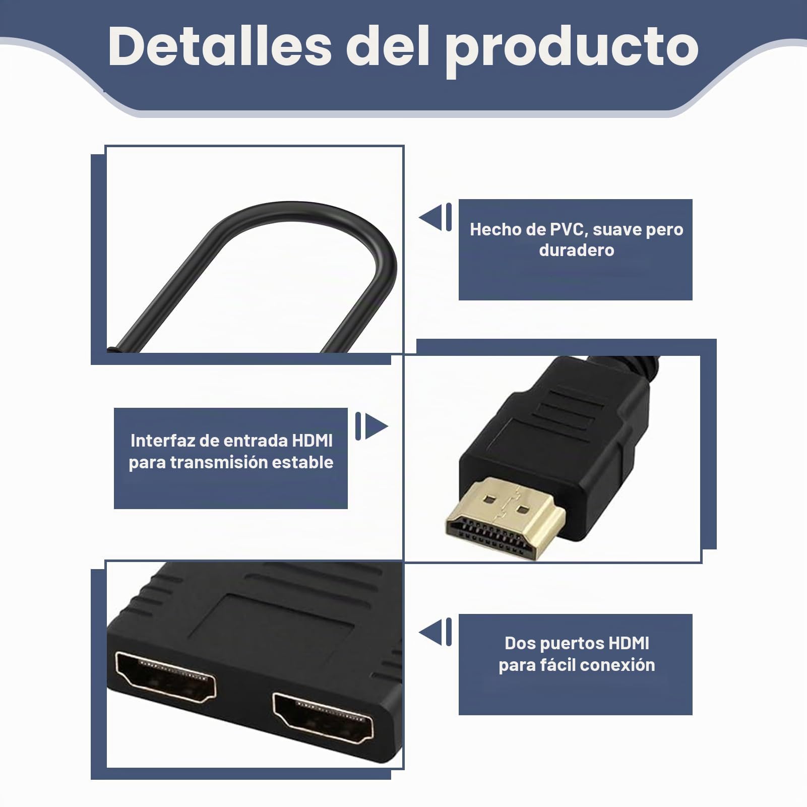 Adaptador HDMI Splitter 1 A 2 – Duplica Señal 1080p A Dos Pantallas, Conectores Dorados, Compatible Con TV, Proyector, Monitor Y Portátiles