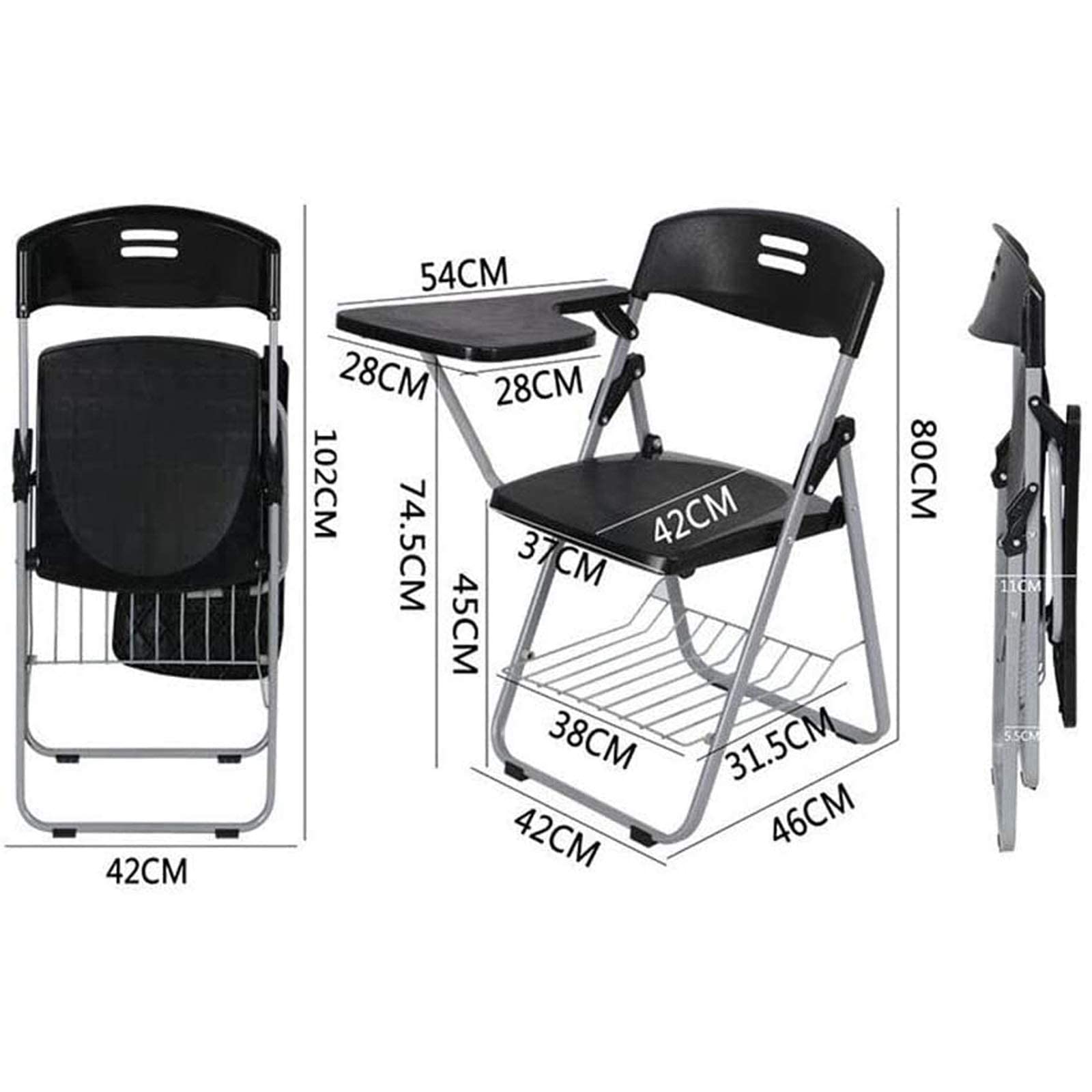 DFEDHF Folding Office Chair: White Stackable Training Seat with Writing Board - Ideal for Commercial Events
