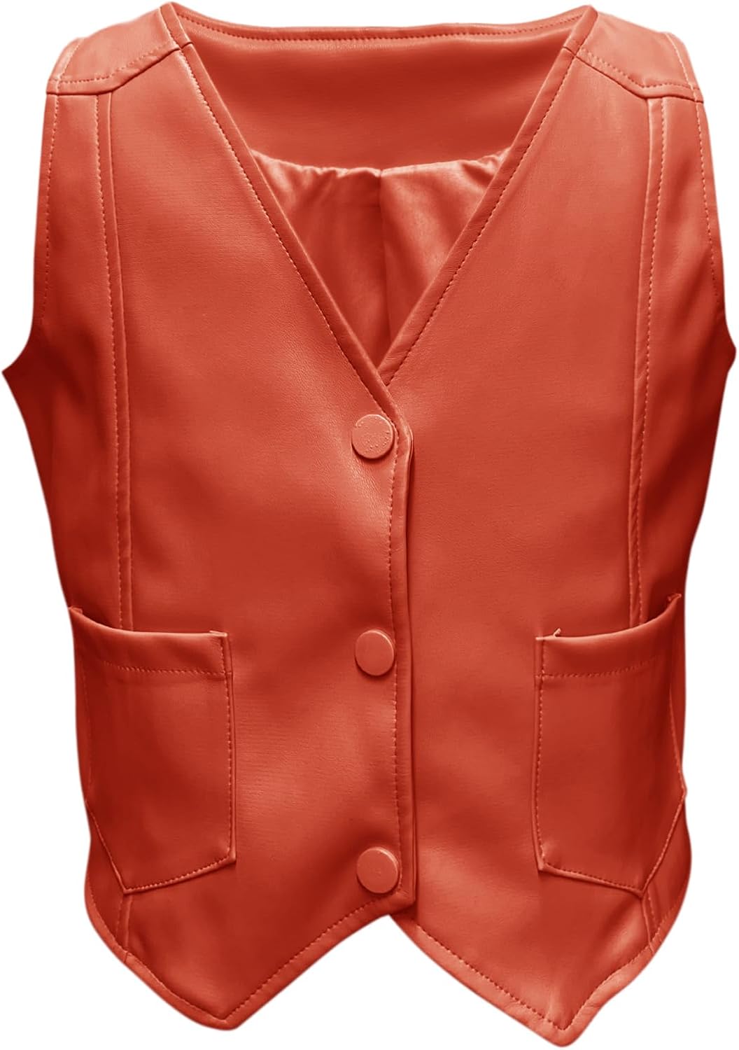 Fallorchid Girls Faux Leather Vest Fashion Button Sleeveless Tank Tops Cute V Neck Jacket Waistcoat