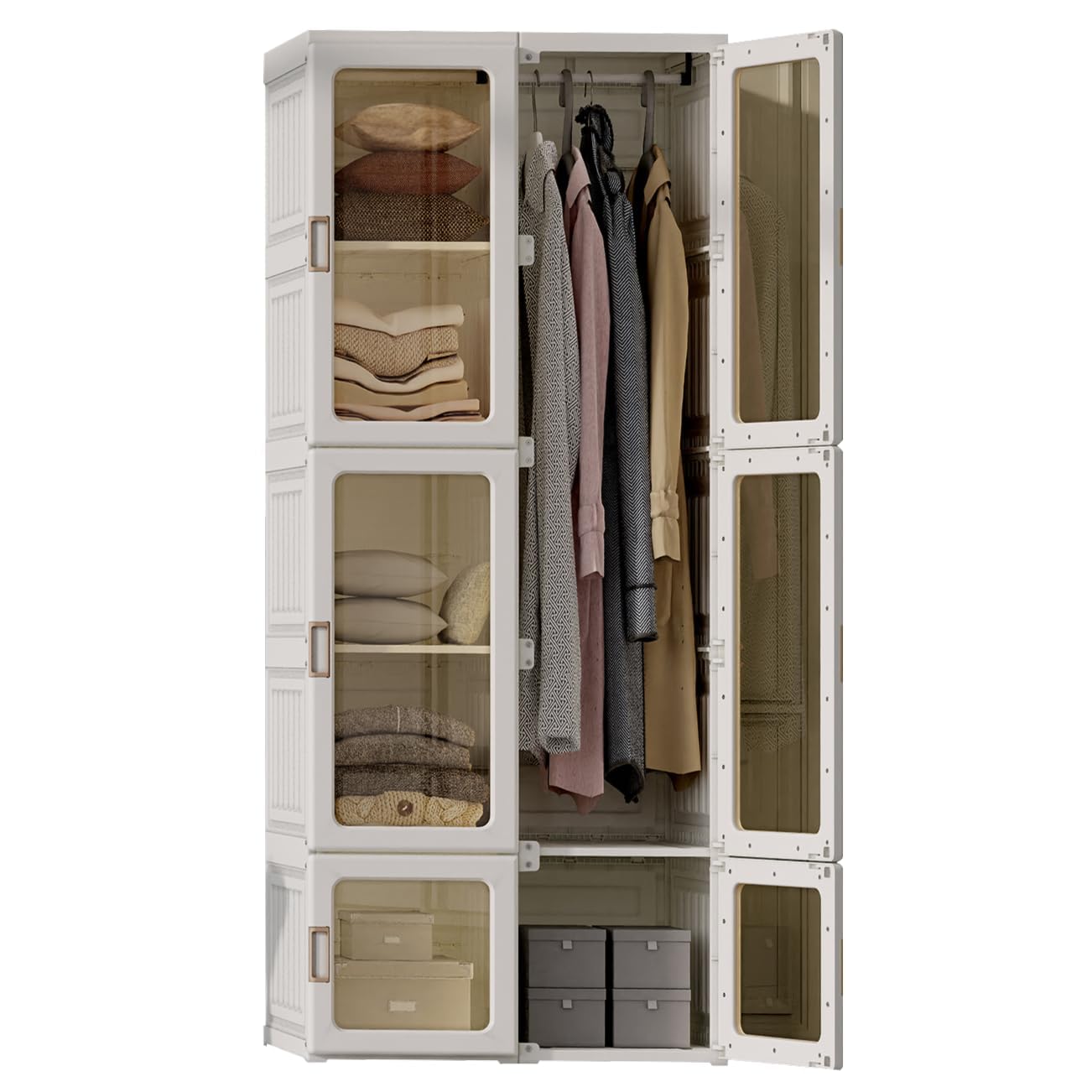 ANTBOX Foldable Plastic Wardrobe Organizer | Collapsible Wardrobe for Clothes with 6 Doors, 6 Compartments, and 1 Hanger Rod | Portable Wardrobe, Plastic Cupboard, Storage Cabinet, Foldable Almirah-image-39