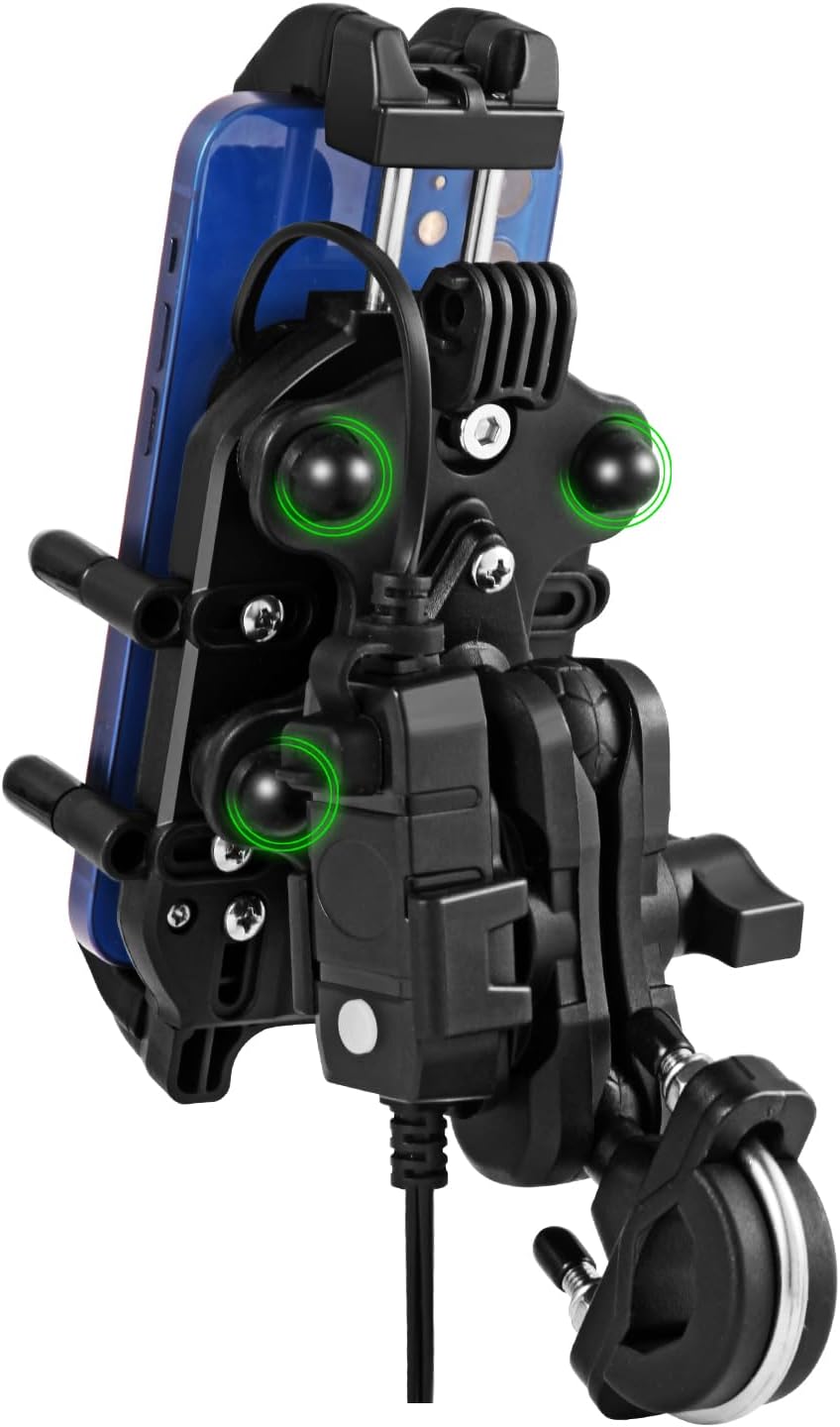 X-Energy Motorcycle Phone Mount Holder with Charger Waterproof Handlebar 15W Wireless&PD USBC QC3.0 Fast Charging Port with Vibration Dampener Anti Shake for Motorcycle Fit 4.7''-7.2''Cell Phone