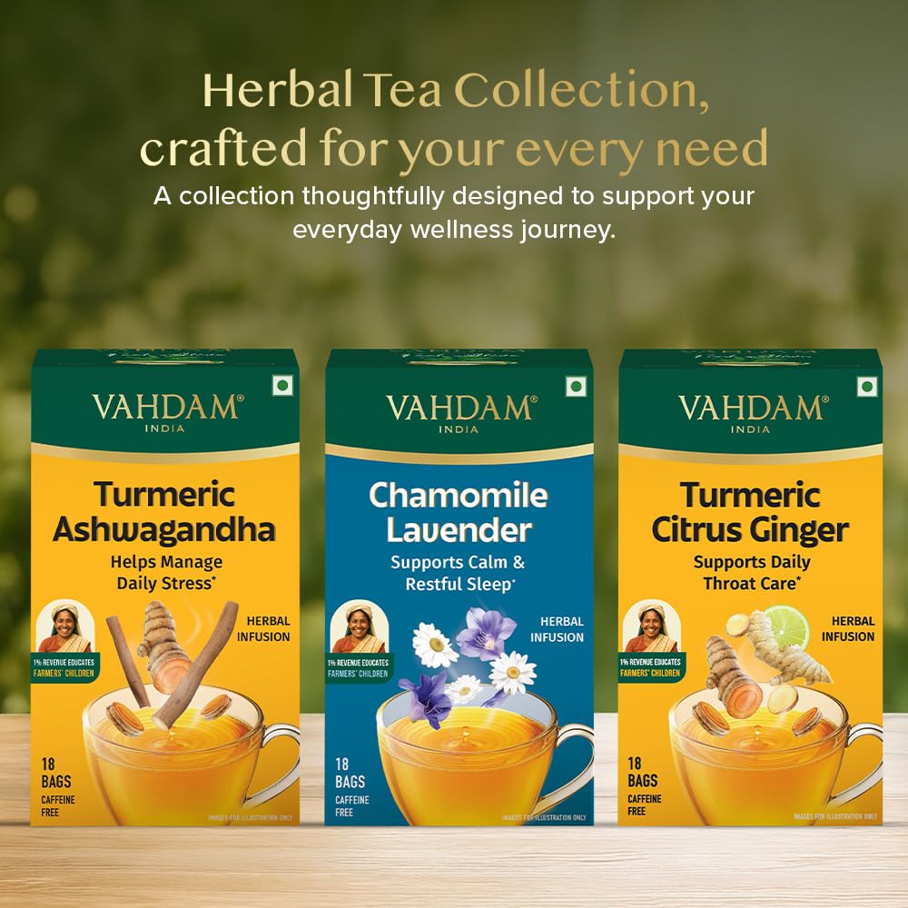 VAHDAM Chamomile Lavender Herbal Infusion - 36 TB | Supports Calm & Restful Sleep | Non-Habit Forming | 8-Herb Caffeine Free Bedtime Tea | With Ashwagandha, Peppermint & Lemon Balm 4