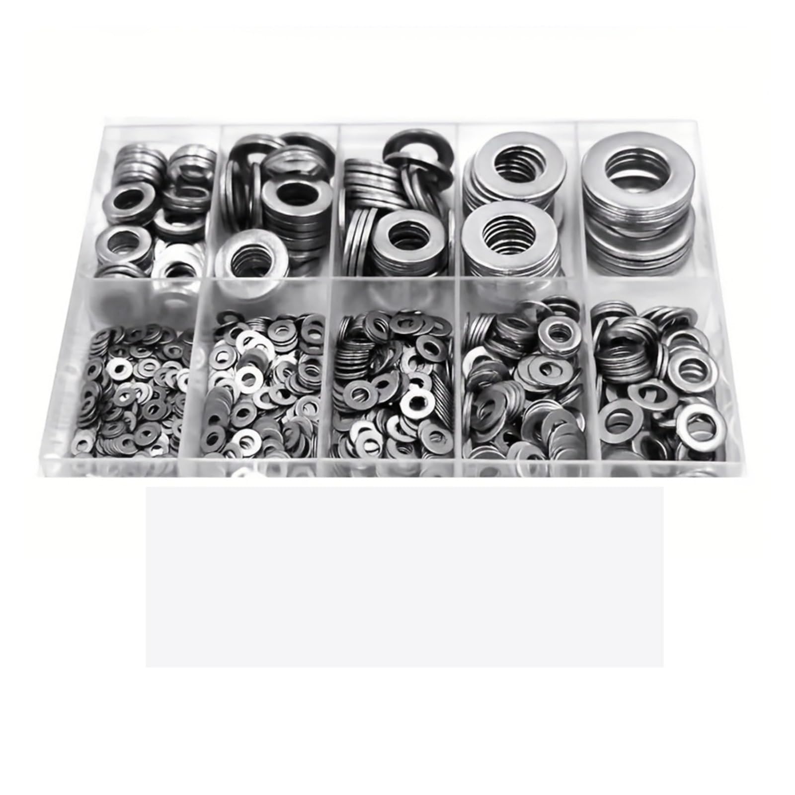 Kit surtido de arandelas planas de acero inoxidable de 1250 piezas (M2 M2.5 M3m4 M5 M6 M8 M10 M12) adecuado para decoración del hogar